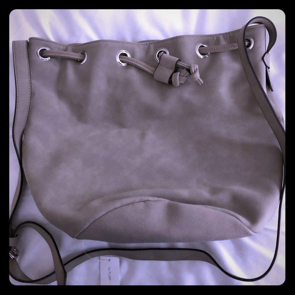NWT suede-like taupe bucket bag